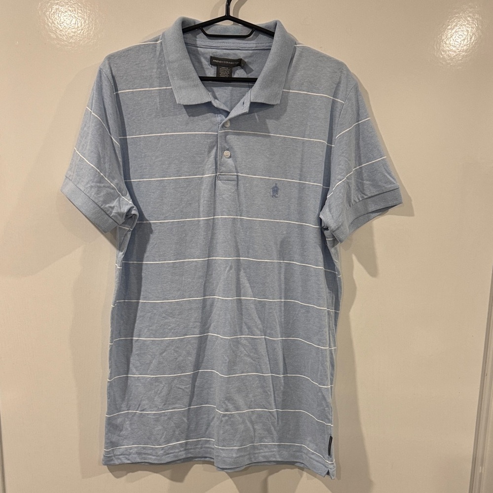 French Connection Light Blue Polo with White Stripes